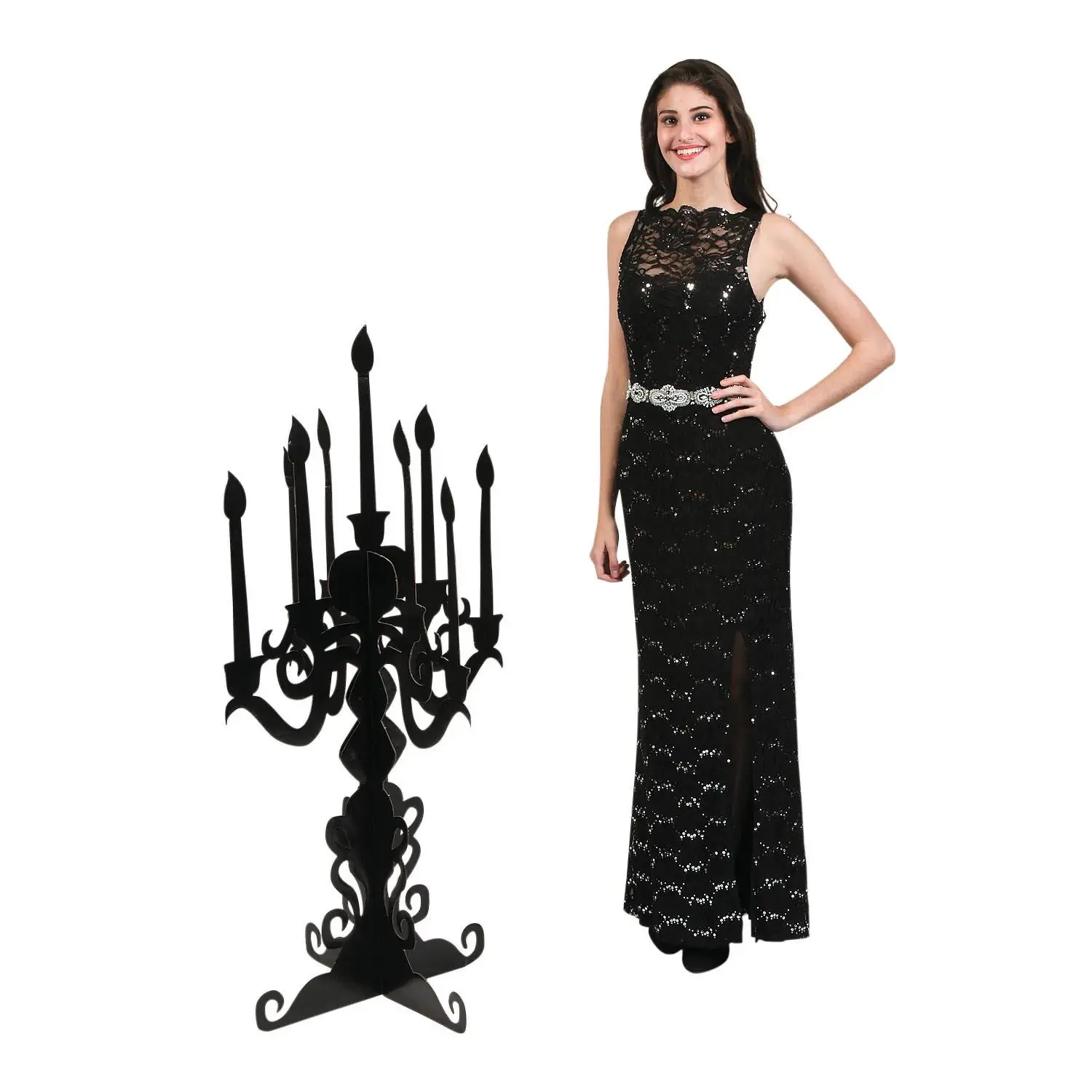 53" 3D Masquerade Ball Cardboard Candelabra Stand-Up - 26" x 26" x 53" Ornate Candle Stand Silhouette Party Decoration, Photo Prop for Masquerade Ball Events, Occasion Home Supplies
