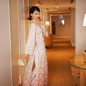 "Thuoc Son" - Sequined Ao Dai set in Blush Pink [Wedding Collection]