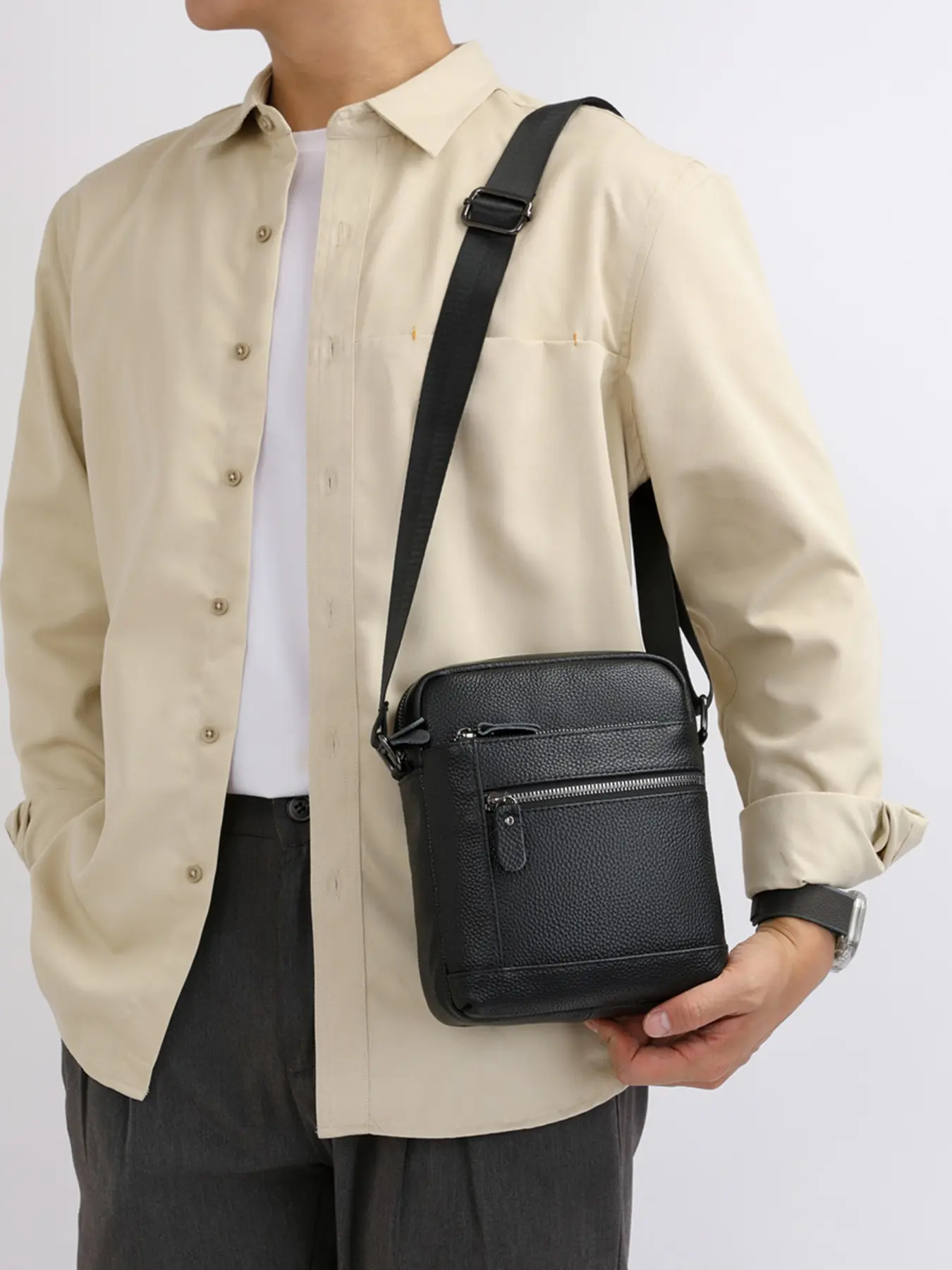 Genuine Leather Men's Crossbody Bag, Business Commute Shoulder Bag, Classic Casual Small Satchel, Stylish Male Handbag