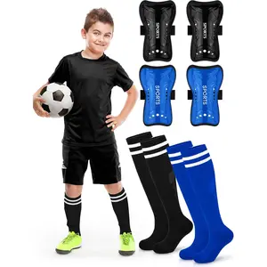 2 Pairs Kids Soccer Shin Guards and Socks Youth Soccer Shin Pads Protective Defender Gear for 3-15 Years Toddler Boys Girls
