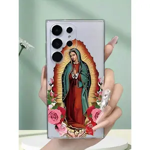Statue Of The Virgin Mary With Pink Roses Phone Case Suitable For Compatible With Galaxy S21/22/23/24/25 Ultra/FE+,A73/72/71/55/54/53/52/51/35/34/33/25/24/22/16/15/14/13/12,As Well As