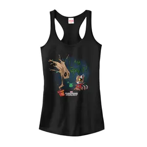 Juniors Womens Marvel Guardians of Galaxy Groot Rocket Cartoon Racerback Tank Top