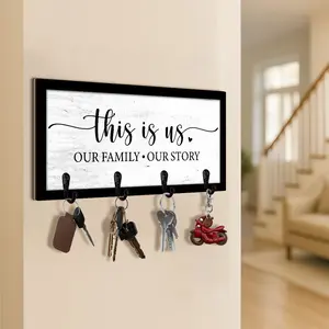 1PC 2D Flat Wooden Wall Key Holder with 4 Hooks, "this is us", Home Decor, New Home Gifts, Modern Rustic Home Decor, Kitchen Accessories, Bathroom Decor, Bedroom Decor