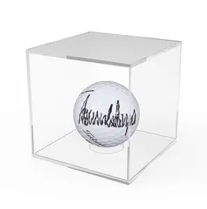 FixtureDisplays® 2PK Acrylic Display Case 3.4" Cube Baseball Display Case Golf Ball Showcase with Lift-Off Top, Removable Riser, Clear Acrylic 19387-2PK-NF
