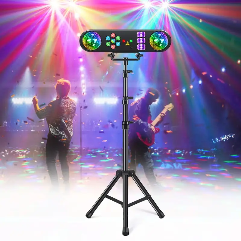 RGB Color Changing LED Stage Light - Compact, Easy Setup, Plug-and-Play Magic Ball, Red & Green Laser Patterns, High-Energy White Strobe, UV Effect, Colorful Wash Effects, Smart, Built-In Batteries, Adjustable Tripod Stand - for Home, Club Events, Dj Setu