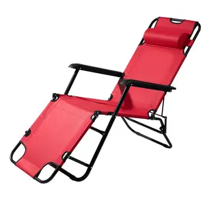 2-in-1 Folding Chair & Recliner – Portable Extendable Lounger, Red for Camping, Beach & Backyard