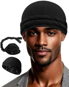 Upgraded Satin Lined Halo Turban Durag for Men &Women Sleeping Bonnet PRE-Tied Headwraps for Hair Loss