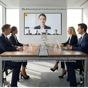 Panoramic 360° Camera Mic Speaker 1080P Full HD Four-Lens AI Tracking TF Slot USB Plug-and-Play BT Speaker Magnetic Battery Module