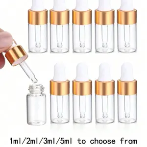5/10pcs 1/2/3/5ml Essential Oil Glass Dropper Empty Bottle Frosted Sample Vial With Glass Pipette Dropper, For Vacation, Home, Travel Bottles, Party, Birthday, Gifts For Men Mom Dad Friends