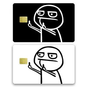 1pc Line Art Figure Credit Card Decorative Sticker, Funny Gag, Creative Personalized Ultra-Thin PVC Anti-Fingerprint Credit Card Protective Film, Anti-Scratch, Unisex, Suitable For Small Chip Cards, Bank Cards, Credit Cards, Transportation Cards, Student