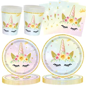 Unicorn Theme Party Decorations Set, Includes Paper Plates Dessert Bowls Napkins Disposable Cups, Perfect for Girls' Birthday Parties, Magical Party Supplies, 68 Pieces
