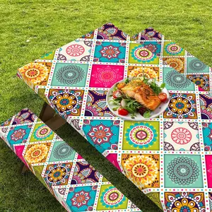 3pcs Multi-Coloured Graphic Style Picnic Tablecloth Tablecloth Decorative Artwork with Bench Cover Washable and Reusable Suitable for Indoor/Outdoor/Patio for Family Outdoor Camping