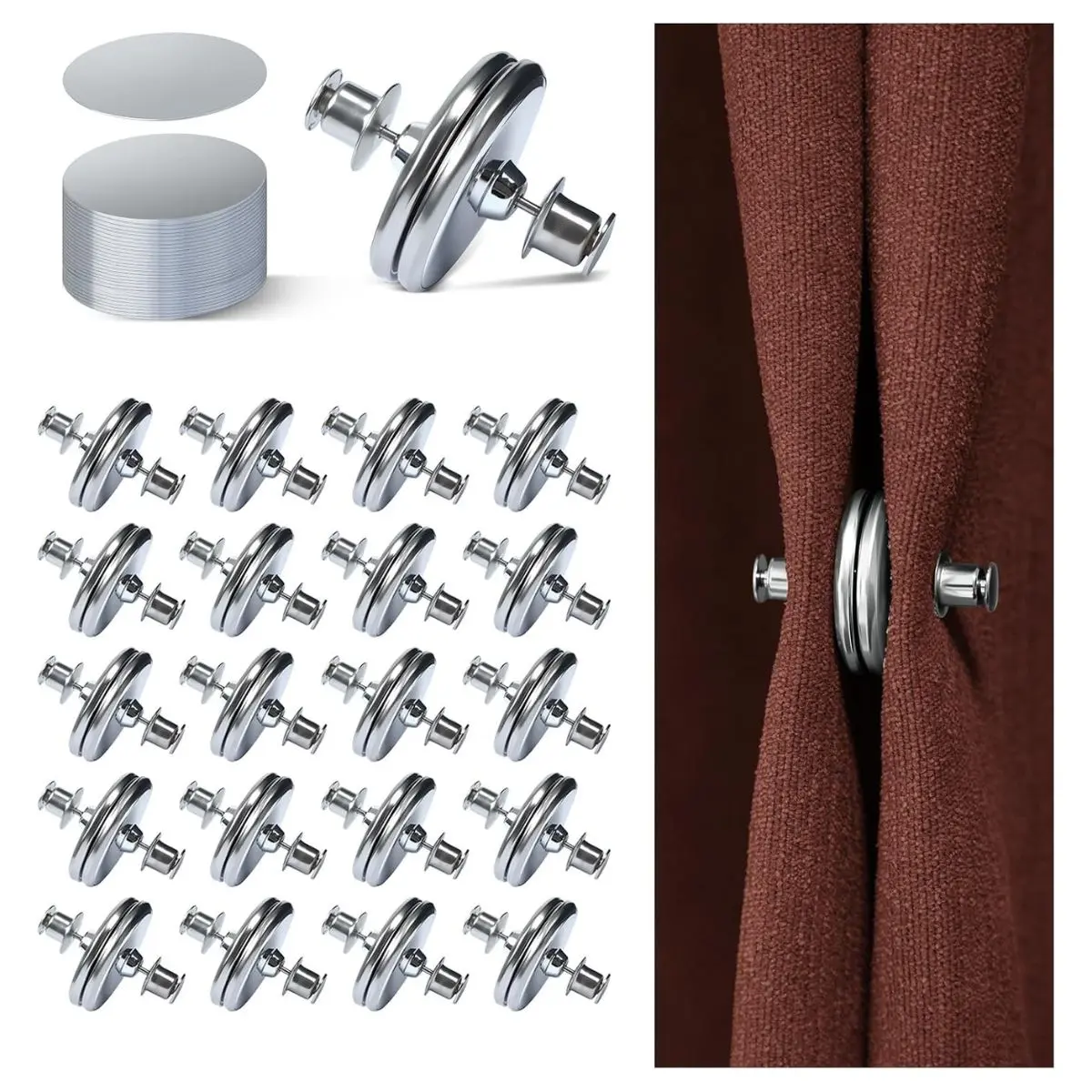 20 Pairs Magnetic Curtain Closures – Self Adhesive Curtain Magnets for Indoor & Outdoor Use