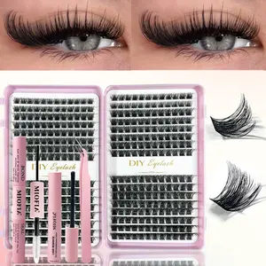 Natural 3D Volume False Eyelashes Extension Set, Mixed Length 8-16mm, Lightweight Fluffy Lashes, D Curl, Home Use Individual Lashes, Synthetic