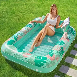 70x46 Inch 4-in-1 Inflatable Tanning Pool Lounger Float With Pillow For Adults