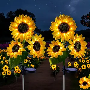 2PACK (Three Sunflowers) Solar Outdoor Lights, Sunflower Garden Lights Realistic Night Glow for Yard, Lawn, Home, Patio and Porch Decoration, Energy Saving Outdoor Lighting, Garden Lighting | Decorative Solar Garden Lights LED Decorative Lights IP65