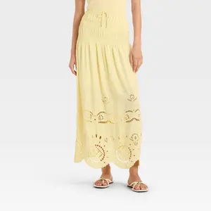 Women's High-RIse Embroidered Eyelet Drop Waist A-Line Skirt - Future Collective