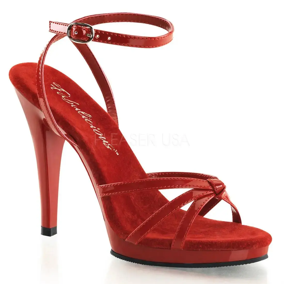 Fabulicious Flair-436 Women's Ankle Wrap Sandal Red Leather