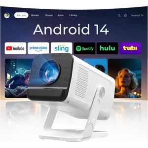 Mini Projector with WiFi 6 and Bluetooth 5.4 Built-in Apps for Bedroom Portable Projector Android 14 Smart Auto Keystone 1080P 4K Support Compatible with iOS/HDMI/TV Stick VisualCube 300