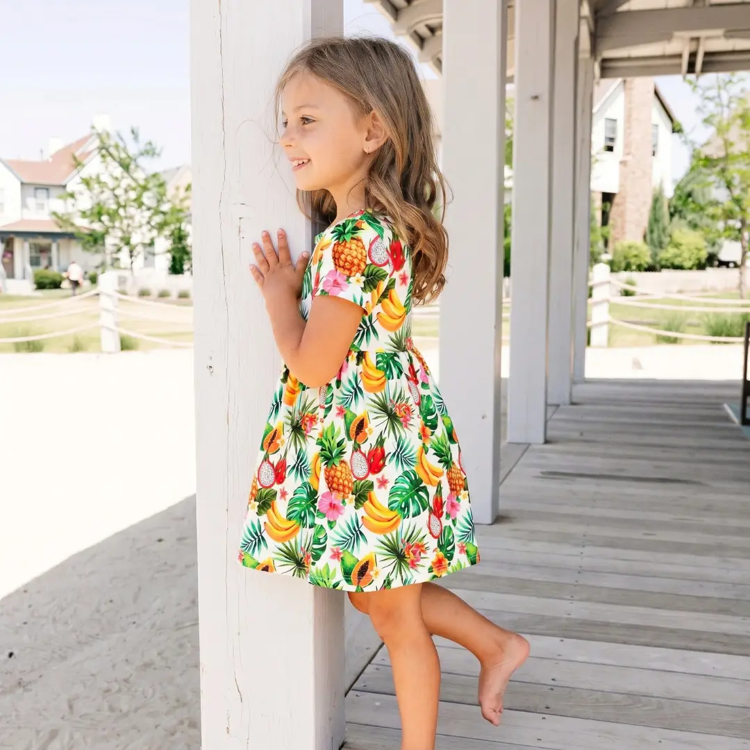 Bamboo Twirl Dress Tropical Print