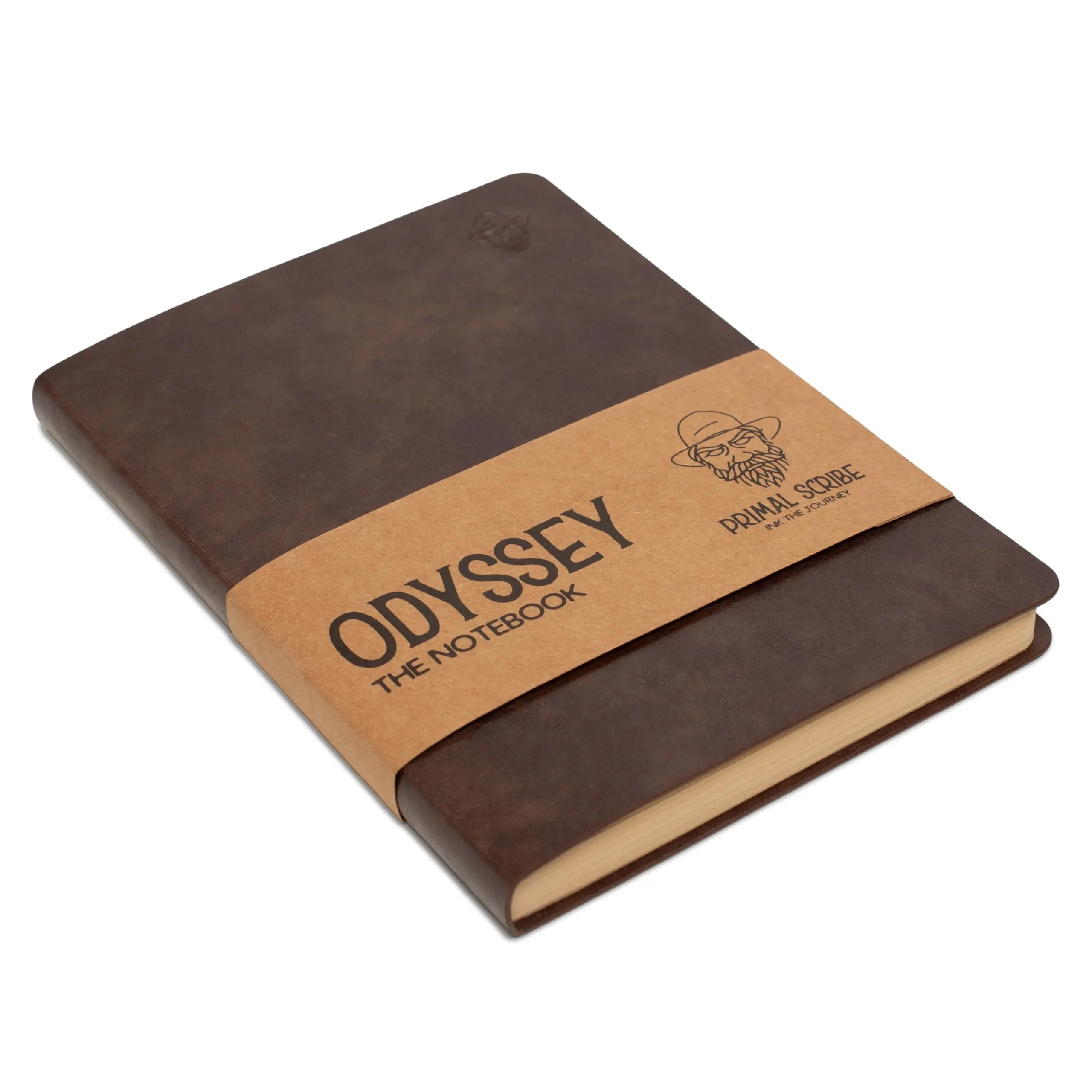 Primal Scribe Odyssey Notebook Journal for Men Lined Pages 100 GSM Thick Kraft Paper A5 Size Brown Leather Soft Cover Minimalist Design