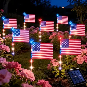 1 Drag 8 Outdoor Patriotic Flagpole Light, Solar Powered Courtyard Lamp, Waterproof Path Light, Memorial Day Decoration, Independence Day Festival Light, Solar Garden Light