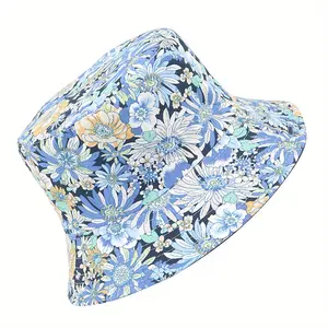 Women Bucket Hats Cute Floral Print Sun Caps Outdoor Fisherman Hats for Travel, Beach, Hiking straw hat scandinavian summer hat