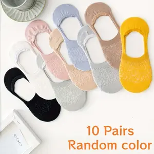 Lace No-Show Socks for Women, 10/5 Pairs Invisible Low Cut Liner Socks, Breathable Cotton Mesh Ankle Socks with Ruffled Lace Trim, Soft Non-Slip Boat Socks for Flats, Loafers, Casual Daily Wear