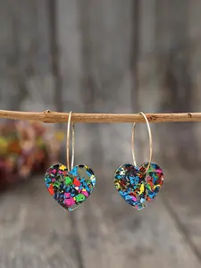 Vintage Style Glitter Acrylic Heart Pendant Earrings with Colorful Sequins, Perfect Valentine's Day Choice, Cute Earrings