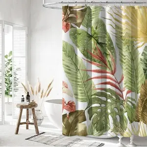 Boho Palm Leaf Shower Curtain 72"x72" Waterproof Lightweight Fabric with 12 Hooks Botanical Themed Bohemian Bathroom Decorative Hanging