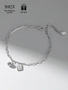 S925 Sterling Silver Simple Letter Engraving Design Chain Bracelet, Fashion Jewelry for Party, Daily Clothing Decor, Trendy All-match & Exquisite Jewelry for Birthday Gift