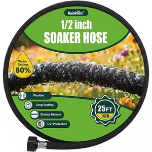RAINPOINT 1/2'' Soaker Hose 25ft for Garden, Drip Irrigation Hose, Water Seeper Soaker Hoses for Foundation Watering, Save 80% Water for Vegetable Gardens, Flower Beds, Lawns, Orchards, Green