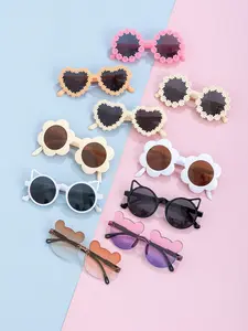 New Kids Flower Sunglasses Set, Heart-Shaped Frame Small Flower Glasses, Cool Boys Girls Eyewear, Combination Pack