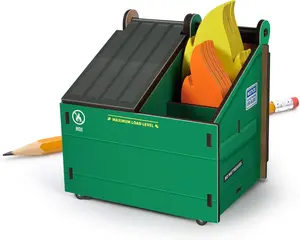DESK DUMPSTER Pencil Holder with Flame Note Cards, 3 compartments for Desk and Office Supplies accessory