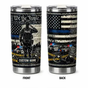 We The People Police Tribute Tumbler, Thin Blue Line Flag, Custom Name Officer Gift