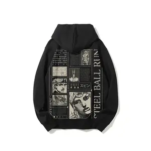 JoJo's Bizarre Adventure: Steel Ball Run SBR, with black and white comic-style panels and text on the back, including "SAINT'S CORPSE" - Long Sleeve Cotton Unisex  Hoodie JJBA anime fashion trending