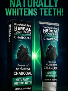 BrushBuddies Herbal Toothpaste with Activated Charcoal, Whitening Toothpaste, Charcoal Toothpaste for Whitening Teeth - Cool Mint Oral Brush Buddies Help to remove stains and freshens breath  6+