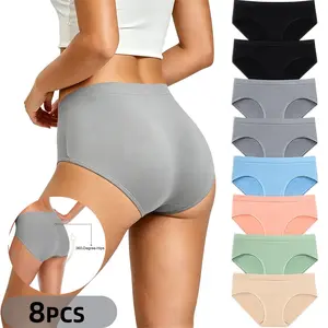 Women's Seamless Mid-Rise Silky Spandex Briefs (8-Pack) - Smooth Minimalist Elastic Full-Coverage Cotton-Blend Panties for Ladies, Invisible Waistband, Breathable Comfortable Period Undies, Fit Sizes M-XXL, Premium Fabric, Versatile with Dress/Leggings