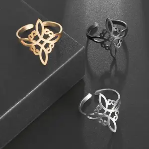 Women's Witch Knot Ring Stainless Steel Geometric Style Elegant Chic Irish Celtic Knot Adjustable Ring Witchcraft Amulet Jewelry