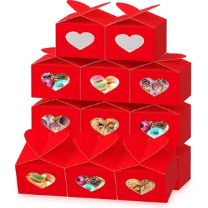 30 Pcs Valentine's Day Cupcake Treat Boxes with Heart Window Red Pink Candy Cookie Gift Wrapping with Stickers for Cupcake Chocolate Dessert Homemade Bakery Party