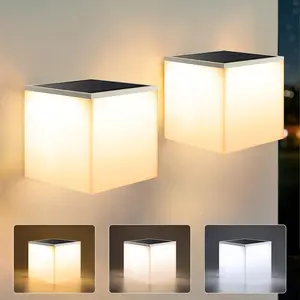 Flacchi 2 Pack Solar Cube Wall Lights, 32 LED Dual Color (Warm/Cool White), Waterproof Solar Powered Outdoor Lights for Patio, Garden, Balcony Decor
