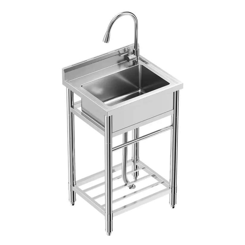 [FLASH SALE] Garvee 24"W x 20"D x 41"H Freestanding Utility Sink - Stainless Steel Commercial Kitchen Sink with Faucet, Hot & Cold Hoses, and Storage Shelf for Laundry Room, Backyard, Garage