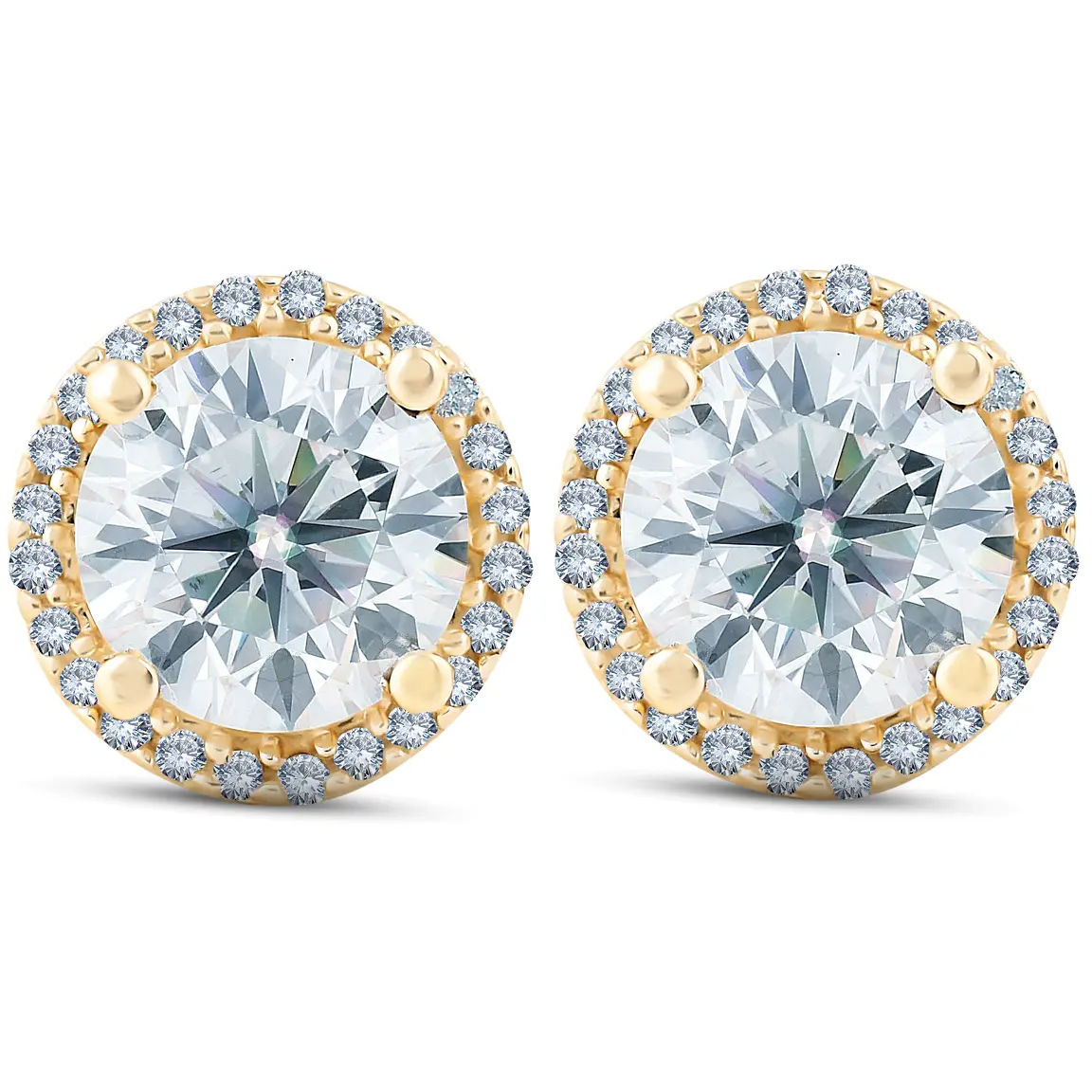 2 1/5 Ct Diamond Halo Screw Back Studs 10k Yellow Gold Lab Grown