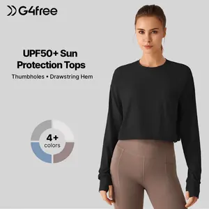 G4Free Lightbreeze Drawstring Hem Workout Tops Women - UPF 50+ UV Shirts Long Sleeve Crop with Thumbholes Loose Fit