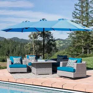 15x9ft Large Double-Sided Rectangular Outdoor Twin Patio Market Umbrella with light and base