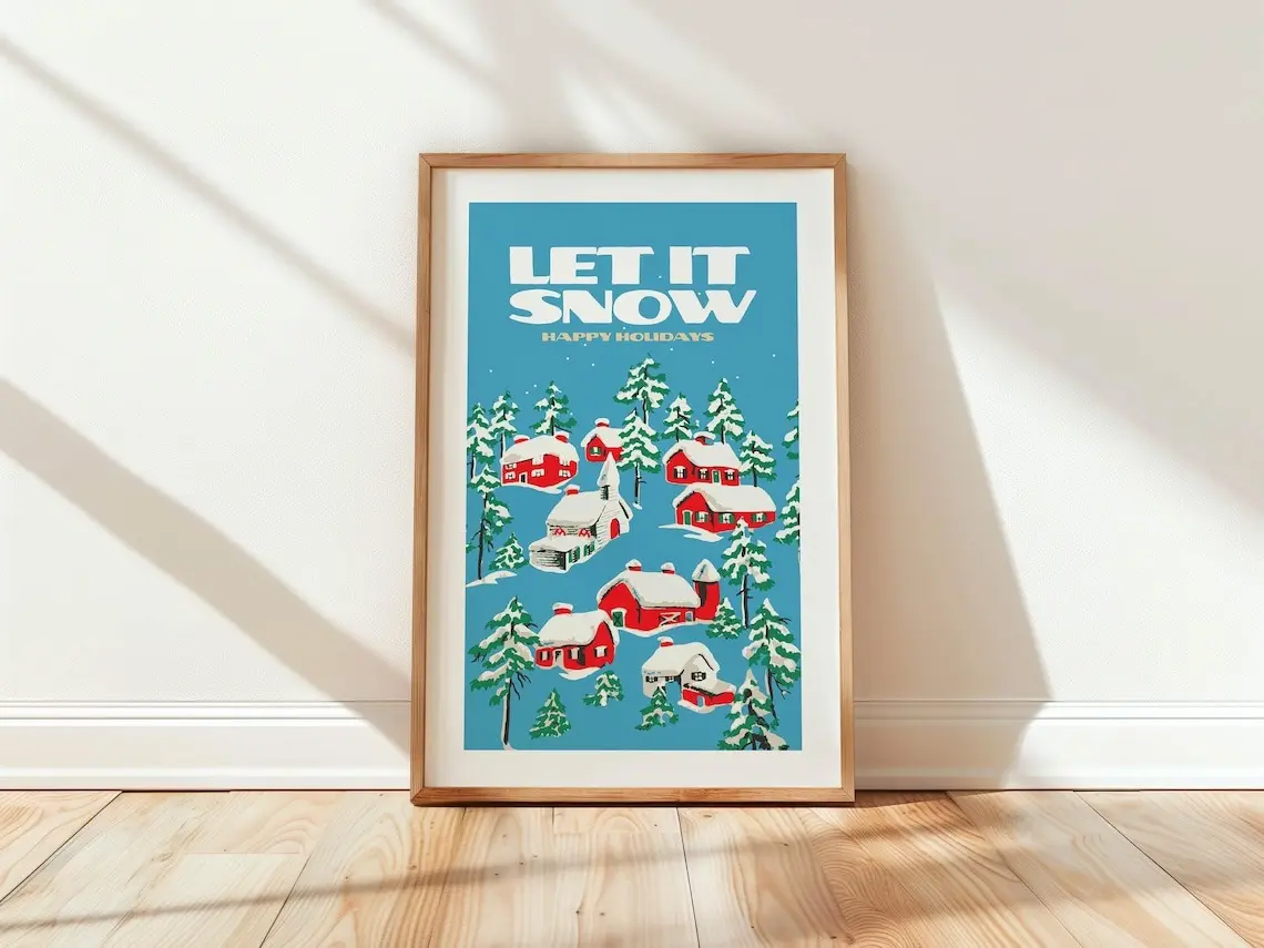 Vintage Christmas Holiday Art Holiday Poster Print Kitchen Wall Art Christmas Home Decor, Unframed Poster