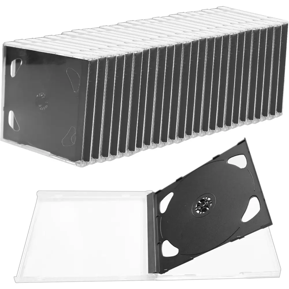 25 Pieces Plastic Double CD Jewel Case for Storage, 10.4 mm 2 Disc Capacity DVD Disc Case Clear Standard CD DVD Protection Cover (Black) Boxes Organiser