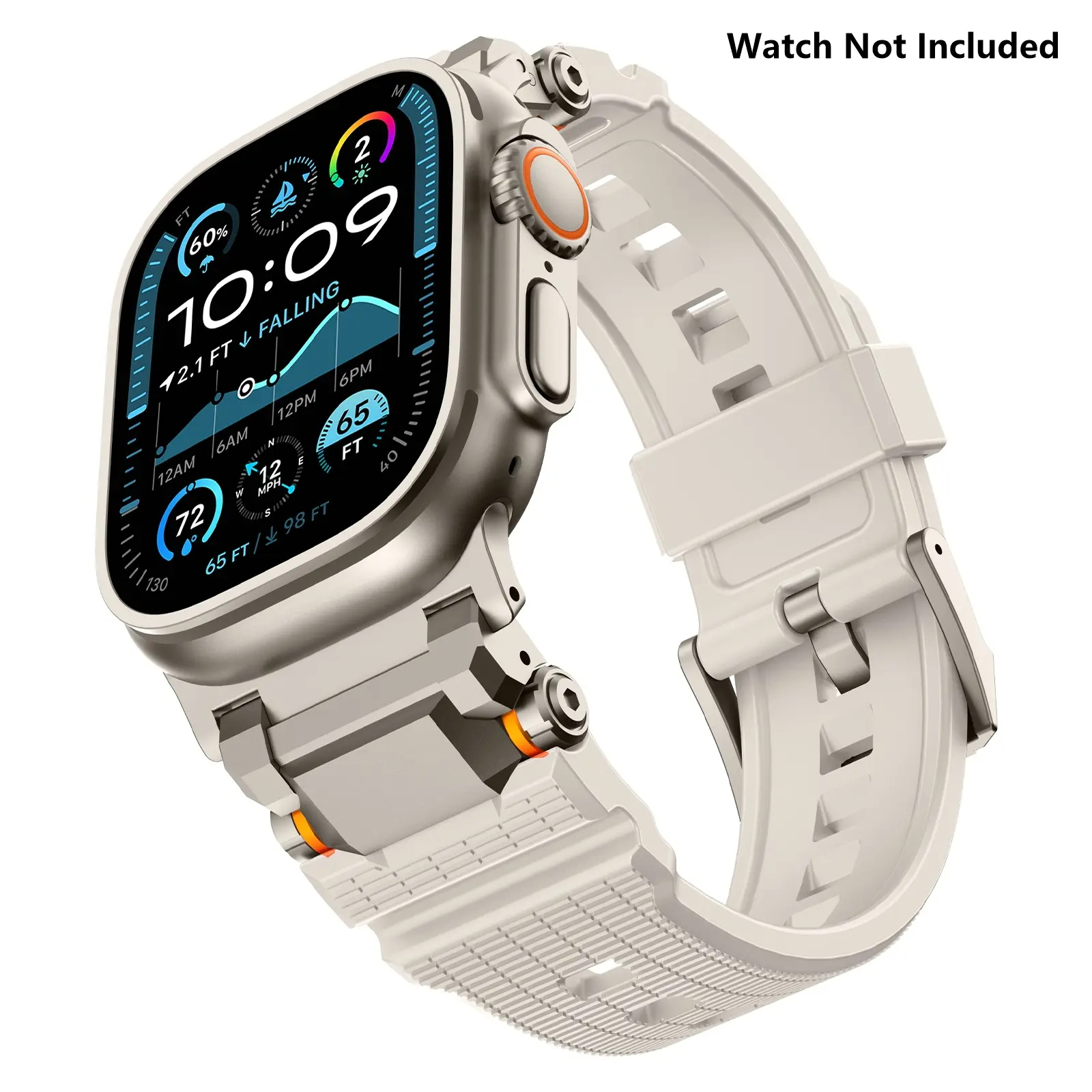 Compatible with Apple Watch Ultra 2/1 Band 49mm/46mm/45mm/44mm/42mm for Men, Metal Connector with Silicone Sport Band for iWatch Ultra Series 10/9/8/7/6/SE/5/4/3/2/1-Starlight