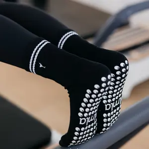 Black Martini Pilates & Barre Grip Socks with Stripes and Small White Martini Embroidery - Fits US Women's 5-10