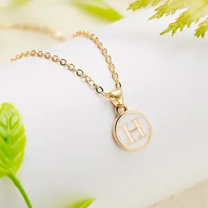 Custom 26 Letters Initial Necklace - Dainty White Enamel Monogram Pendant